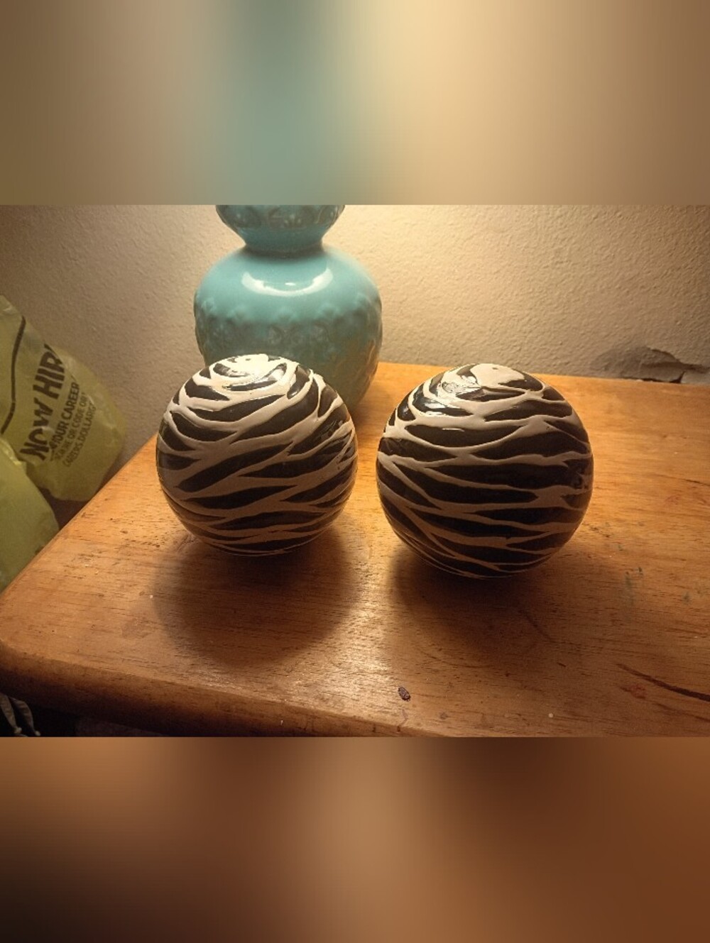 Decorative Zebra-Stripe Ceramic Spheres - Black & White (Pair)